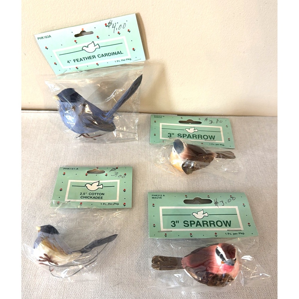Lot of 4 Vintage Wangs International Feathered Crafting Birds - New in Pkg NOS